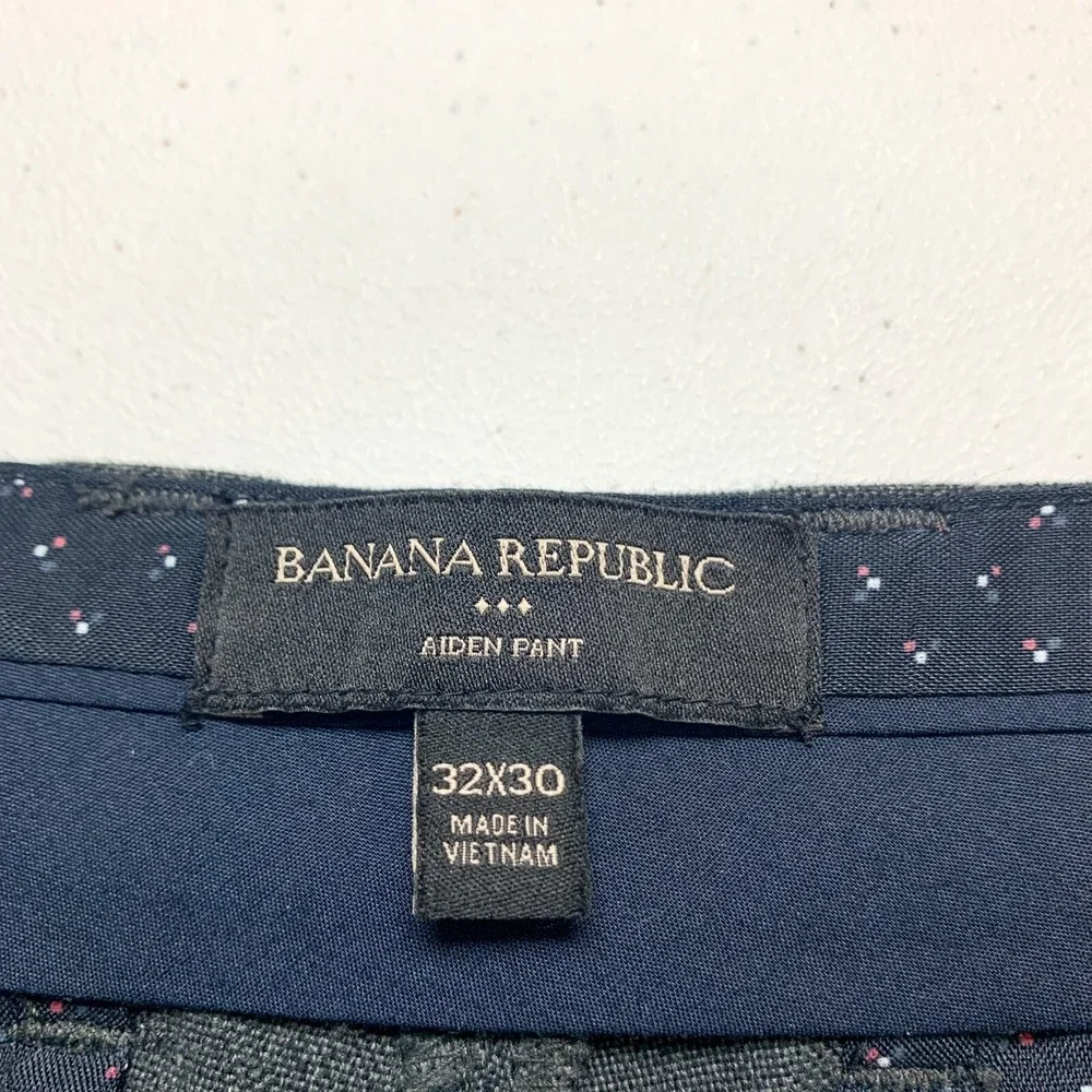 Banana Republic Aiden Pants Mens 32 Gray Plaid Business Casual Khakis Fit 34x28‎